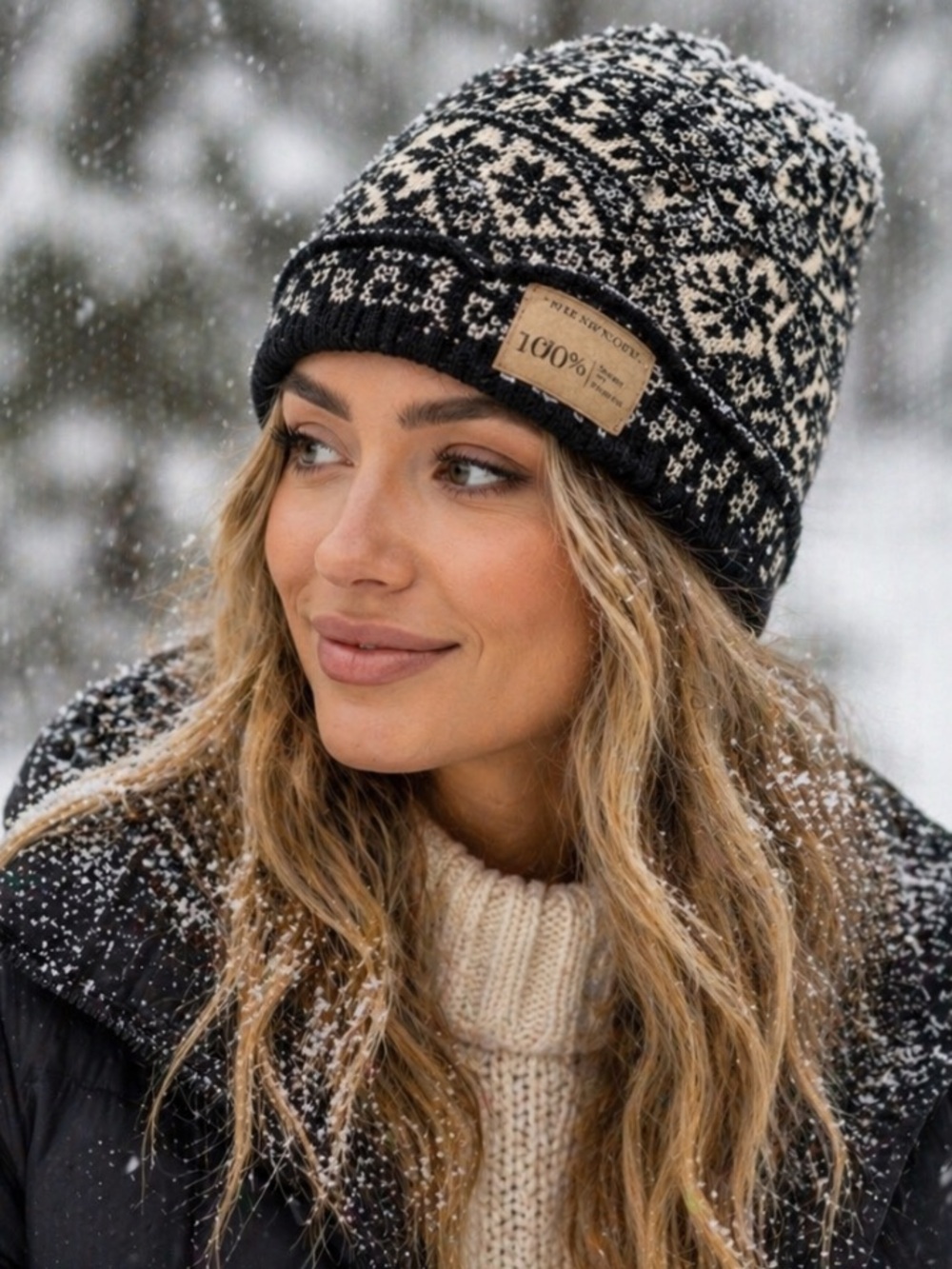 Dale of Norway Nordic Wool Beanie Black White Fair Isle Winter Hat